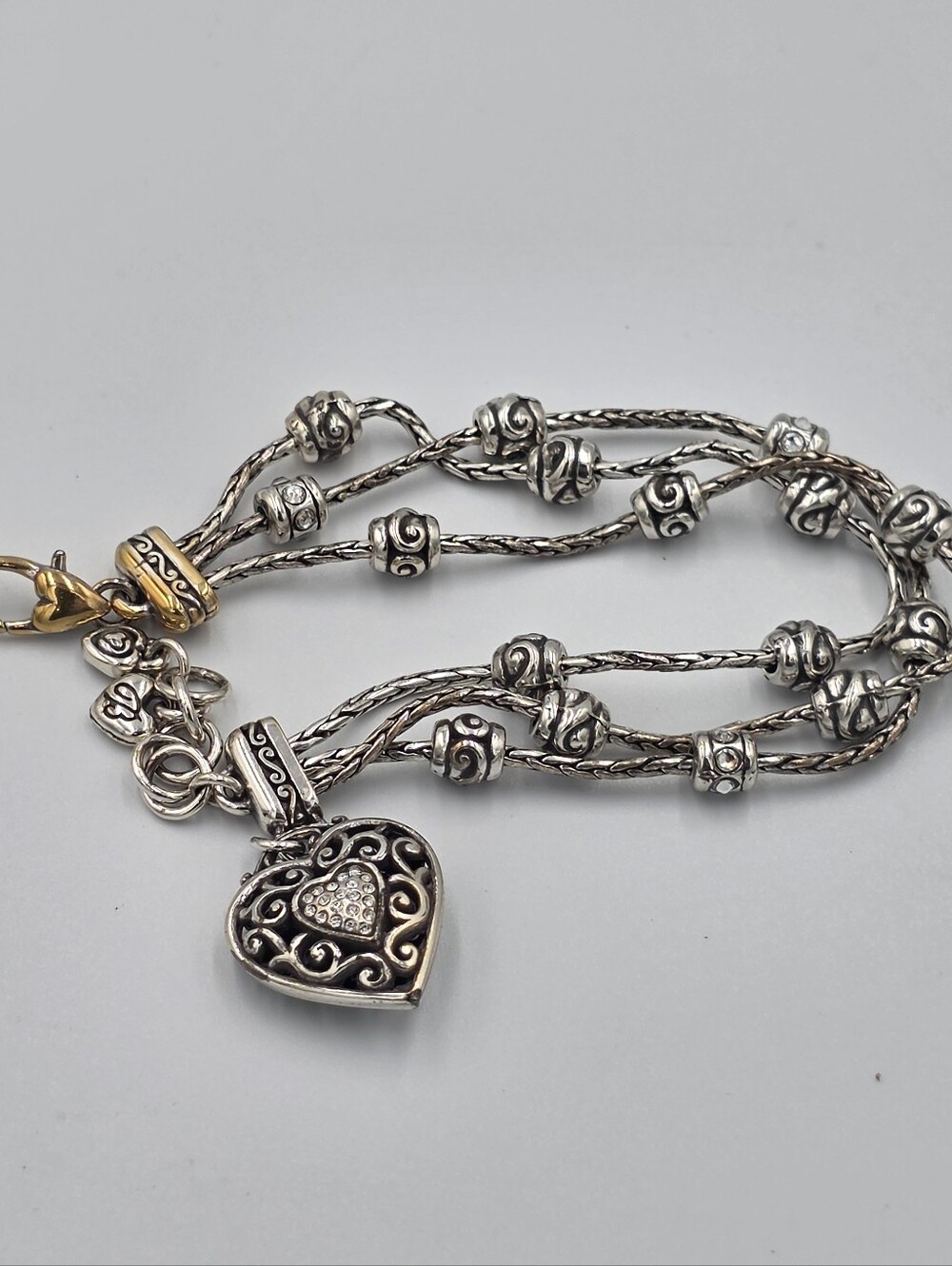 Brighton Silver Heart Swarovski Pave Crystal Charm Multi-Strand Bracelet - Picture 3 of 4